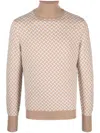 Drumohr Geometric Pattern Turtleneck Sweater With Ribbed Trim In Beige