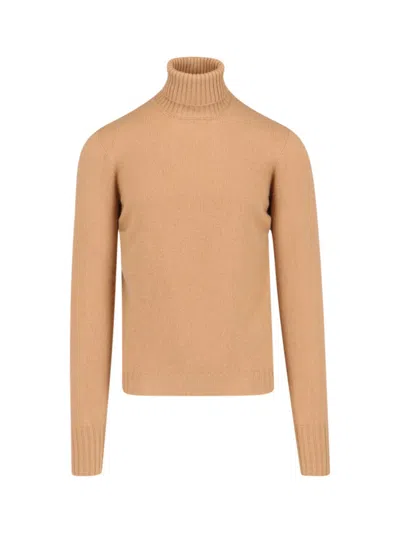 DRUMOHR DRUMOHR TURTLENECK SWEATER IN BROWN CASHMERE RIBBED TRIM