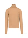 Drumohr Turtleneck Sweater In Brown Cashmere Ribbed Trim In Brown