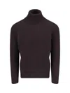 Drumohr Turtleneck Sweater In Brown Wool Ribbed Trim