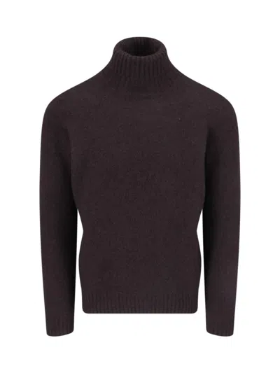 DRUMOHR TURTLENECK SWEATER IN BROWN WOOL RIBBED TRIM