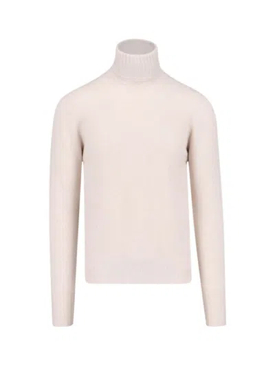 DRUMOHR DRUMOHR TURTLENECK SWEATER IN CREAM CASHMERE RIBBED TRIM