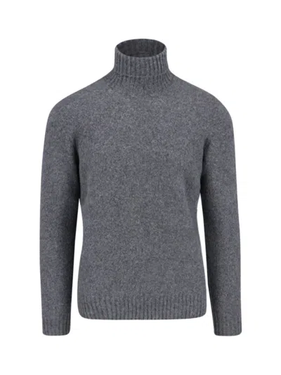 Drumohr Turtleneck Sweater In Gray Wool Ribbed Trim In Multi