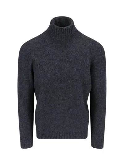 DRUMOHR TURTLENECK SWEATER IN GREY WOOL RIBBED TRIM