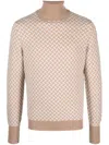Drumohr Geometric Pattern Turtleneck Sweater With Ribbed Trim In Neutral