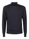 Drumohr Modern Turtleneck Sweater Ribbed Trim In Blue