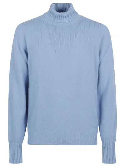 Drumohr Turtleneck Thin Wool Long Sleeves Sweather In Blue