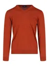 Drumohr Ribbed V-neck Sweater With Long Sleeves In Orange