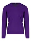 Drumohr Ribbed V-neck Sweater With Long Sleeves In Purple