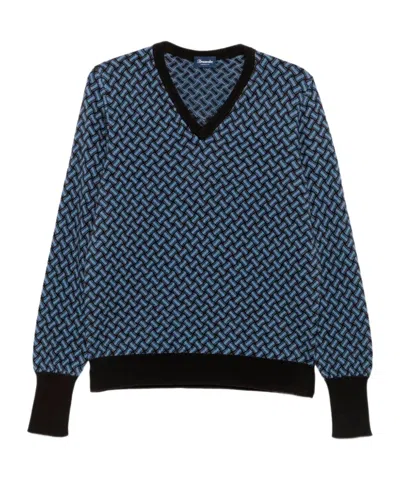 Drumohr V-neck Geometric-pattern Sweater In Blue