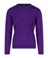 Drumohr Ribbed V-neck Sweater With Long Sleeves In Purple