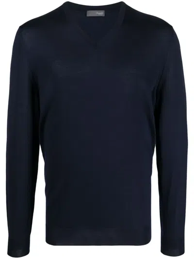Drumohr V-neck Knitted Jumper In Blue