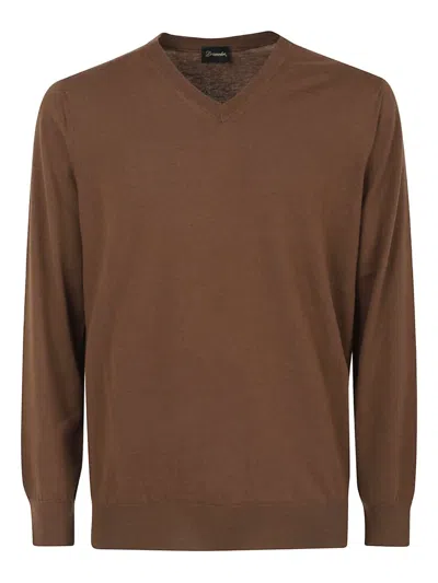 Drumohr V-neck Long-sleeve Sweater In Brown