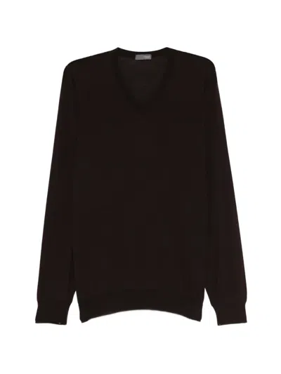 Drumohr V-neck Long-sleeve Sweater In Brown