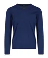 Drumohr Ribbed V-neck Sweater With Long Sleeves In Blue