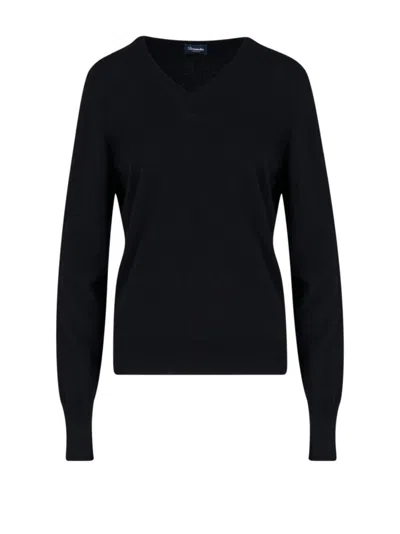 Drumohr V-neck Sweater In Cashmere Black Maxi