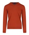 Drumohr Ribbed V-neck Sweater With Long Sleeves In Orange