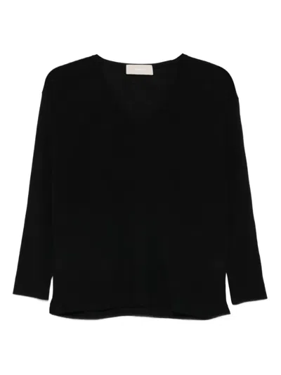 Drumohr V-neck Three-quarter Sleeve Top In Black