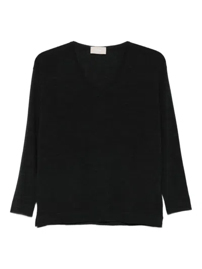 Drumohr V-neck Three-quarter Sleeve Top In Black