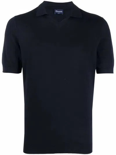 Drumohr V-neck Polo With Logo In Blue