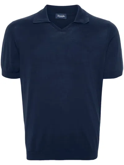 Drumohr V-neck Polo With Logo In Blue