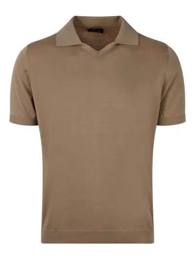 Drumohr V-neck Polo With Logo In Brown
