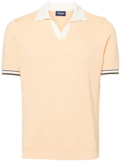 Drumohr Waffle-knit Cotton Polo Shirt In Neutrals
