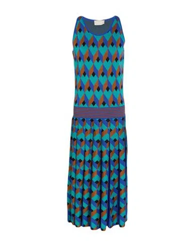 Drumohr Woman Midi Dress Turquoise Size L Cotton, Silk In Blue