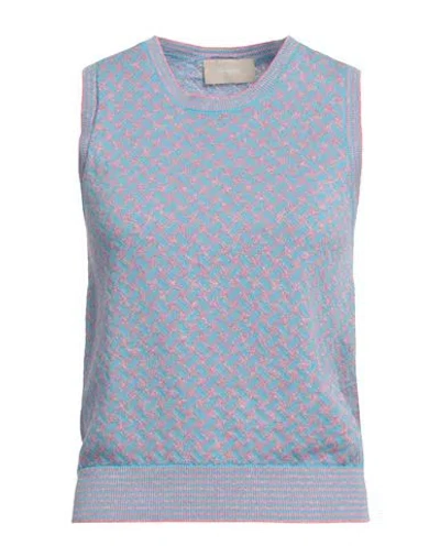 Drumohr Woman Sweater Azure Size L Linen, Cotton In Blue