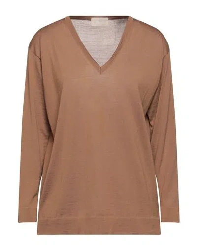 Drumohr Woman Sweater Camel Size Xl Merino Wool In Beige