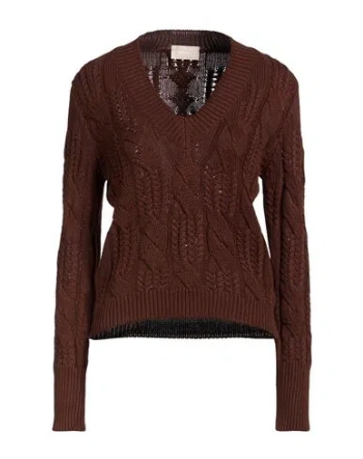 Drumohr Woman Sweater Chocolate Brown Size L Cotton