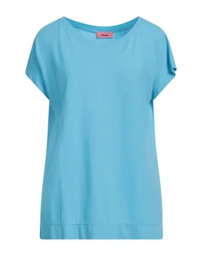Drumohr Woman T-shirt Azure Size L Cotton In Blue
