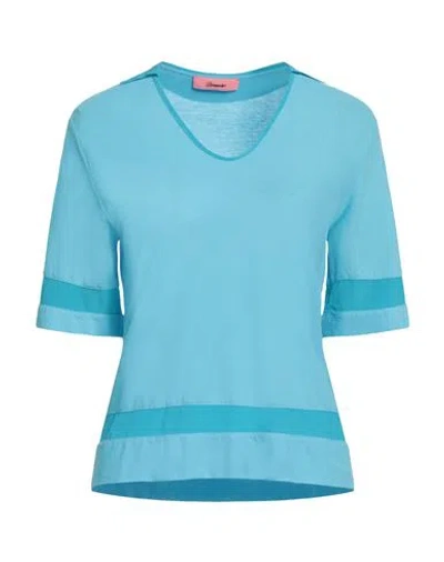Drumohr Woman T-shirt Sky Blue Size 4 Cotton, Silk