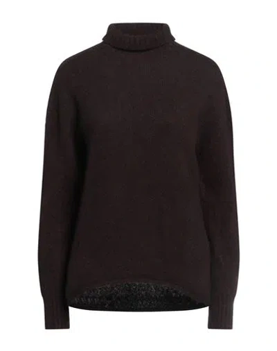 Drumohr Woman Turtleneck Dark Brown Size S Cashmere, Silk