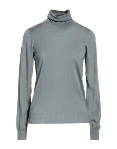 Drumohr Woman Turtleneck Grey Size L Super 140s Wool In Blue