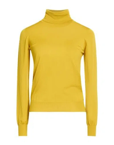 Drumohr Woman Turtleneck Lime Green Size M Super 140s Wool In Yellow