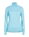 Drumohr Woman Turtleneck Sky Blue Size L Cashmere, Merino Wool, Silk