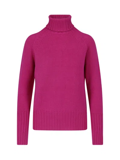 Drumohr Knit Turtleneck Long Sleeve Crewneck Top In Purple