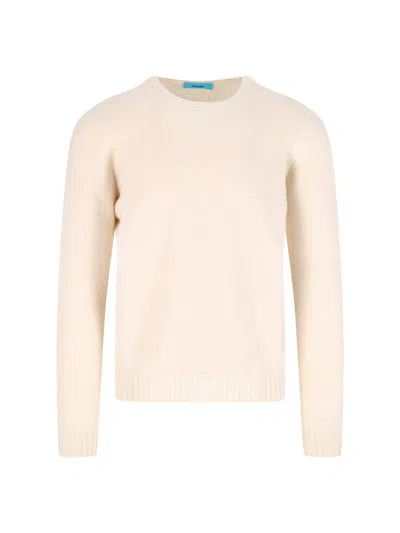 Drumohr Cream Wool Sweater With Ribbed Finishes And Classic Neckline In Neutral