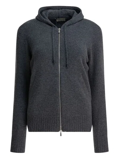 Drumohr Hooded Knitwear With Ribbed Cuffs And Hem In Blue