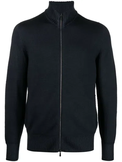 Drumohr Zip-up Merino Cardigan In Black
