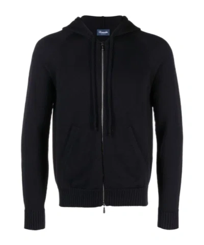 Drumohr Classic Zip Hoodie With Cozy Hood In Blue