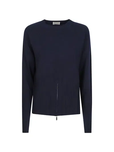 Drumohr Zip-detail Ribbed-trim Sweater In Blue