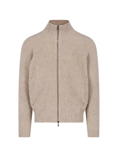 Drumohr Zip-up Ribbed-trim Cardigan In Neutral