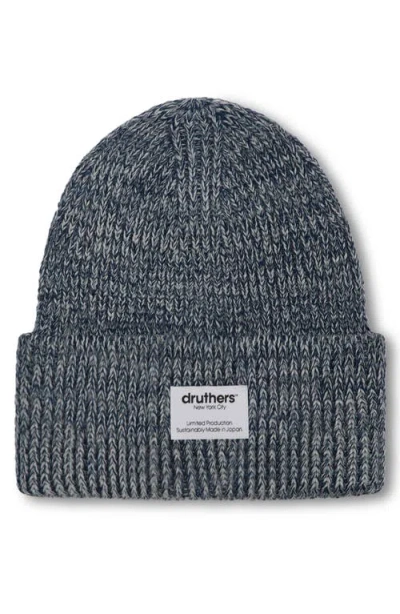 Druthers Nyc Merino Wool Big Knit Beanie In Navy Melange
