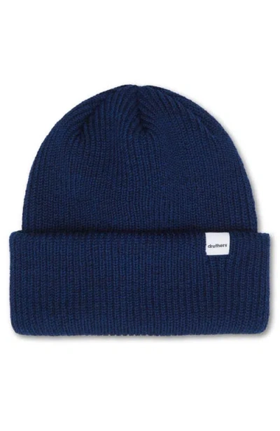 Druthers Nyc Merino Wool Ribbed Beanie In Navy