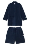 Druthers Nyc Organic Cotton Extra Plush Kimono Robe Set In Dark Navy
