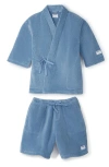 Druthers Nyc Organic Cotton Extra Plush Kimono Robe Set In Huckberry Blue