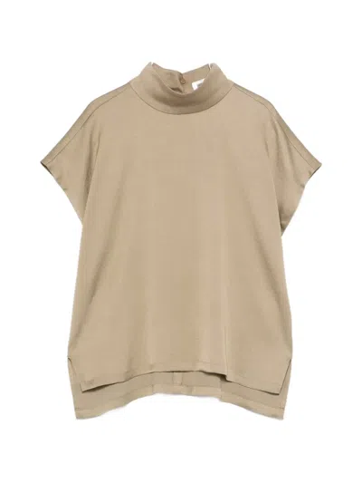 Drykorn Alaria Funnel-neck Short-sleeve Top In Brown