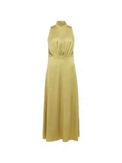 Drykorn Amabel Satin-finish Gathered Maxi Dress In Yellow